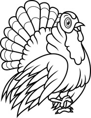Cute cartoon turkey line art