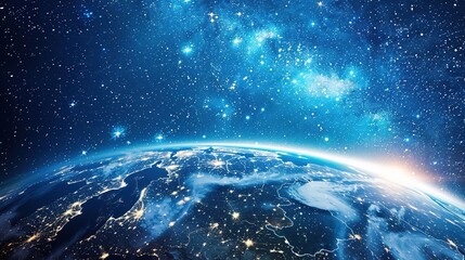 Obraz premium Earth from Space with Starry Milky Way