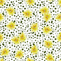 Sunflowers on Terrazzo Background Vector Seamless Pattern