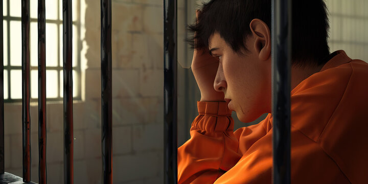A prisoner sits in a cell, their face pressed against the bars, wondering how they ended up here