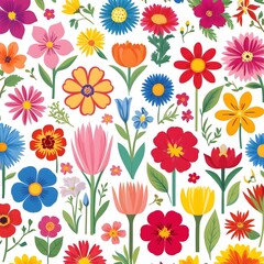 bright floral illustration with vivid flowers and greenery in a symmetrical design, perfect for creative projects or digital art prints
