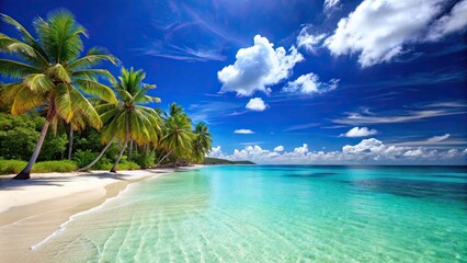 Fototapeta premium Tropical beach with clear blue sky and turquoise sea for a relaxing summer vacation, vacation, tropical, beach, blue sky