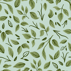 Fototapeta premium Green Leaves Summer Vector Seamless Pattern