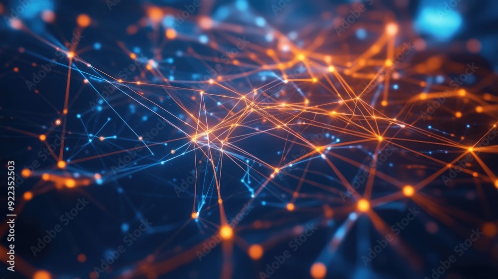 Poster abstract digital background with glowing lines and network connections in a high-tech environment.