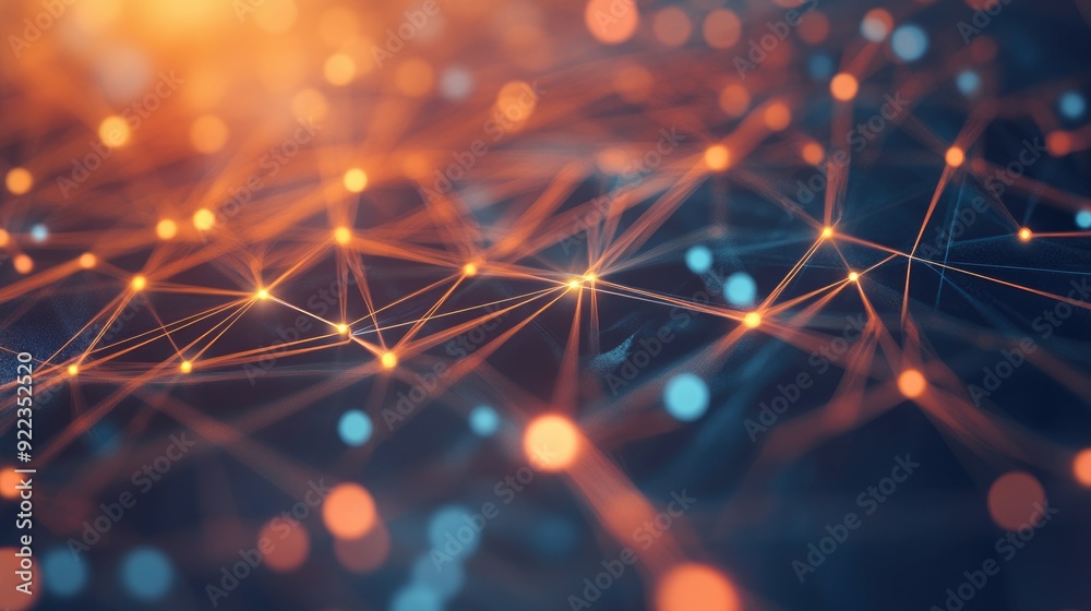 Poster abstract digital background with glowing lines and network connections in a business context.
