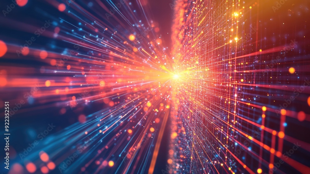 Poster abstract digital background with glowing lines and network connections in a business context.