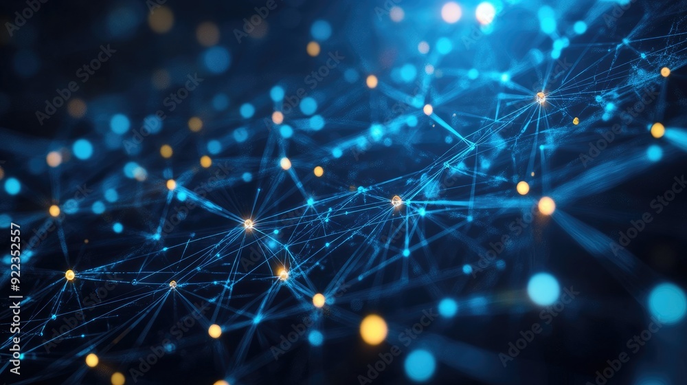 Poster abstract digital background with glowing lines and network connections in a business context.