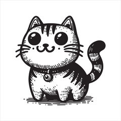 A cat and a plant in an illustrated frame  silhouette vector with white background