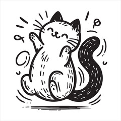 A cat and a plant in an illustrated frame  silhouette vector with white background