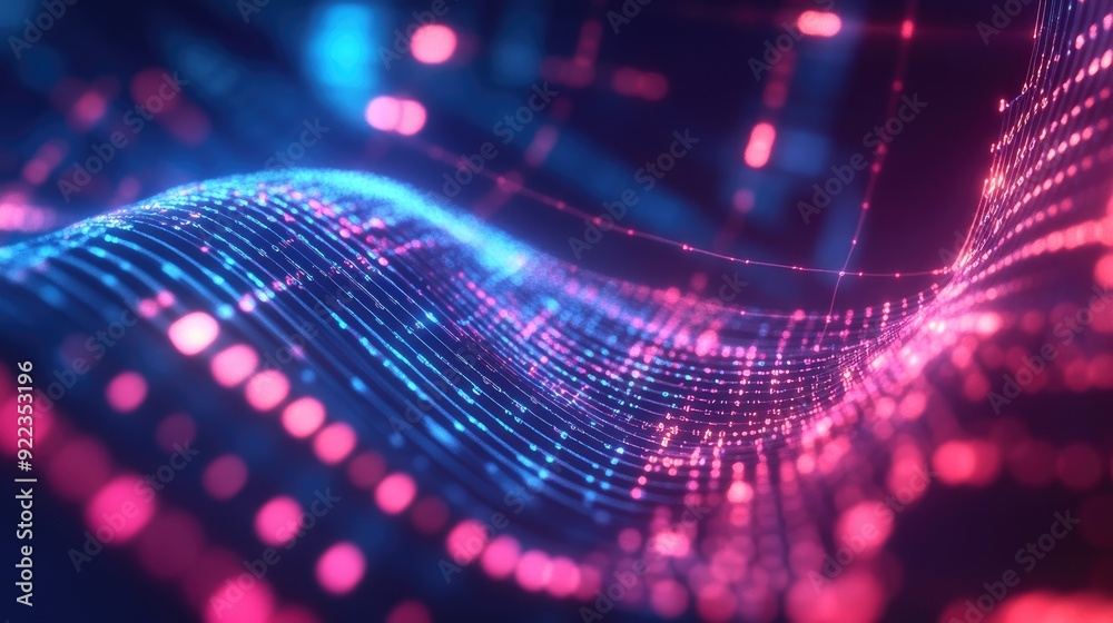Poster abstract digital waves and circuits representing data transfer in a business environment. -