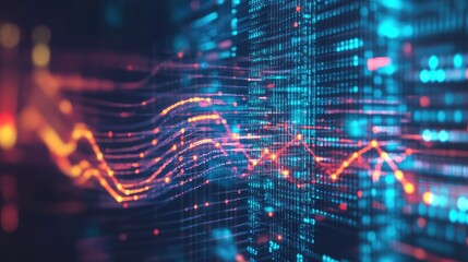 Fototapeta premium Abstract digital waves and circuits representing data transfer in a business environment. -