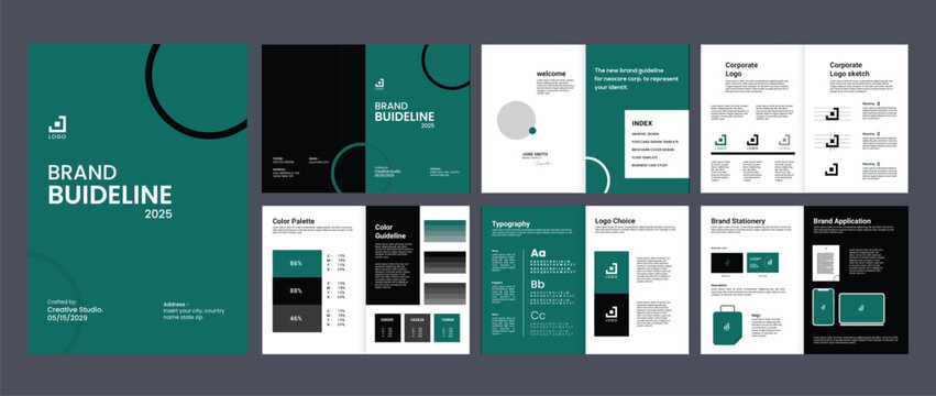 brand guideline portfolio template, brand identity brochure cover leaflet layout, logo brand