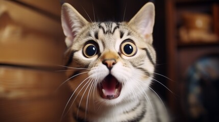 .surprised cat make big eyes. American shorthair surprised cat or kitten funny face big eyes, cute, domestic, kitten, feline, Emotional surprised, kitty, wow
