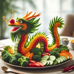 chinese dragon created from Vegetables