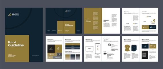 brand guideline portfolio template, brand identity brochure cover leaflet layout, logo brand