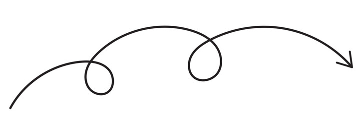 Round curl long arrow. Thin arrow curled symbol icon. Arrow swish sign.