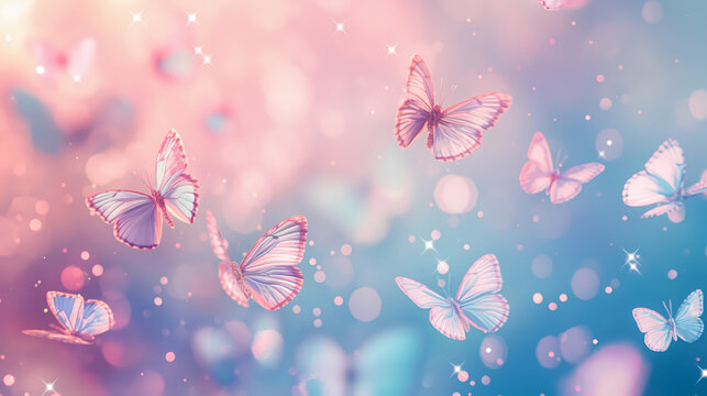 Pastel Background with Butterflies and Sparkles