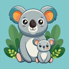  Cute Koala With Cub Cartoon Icon Illustration.

