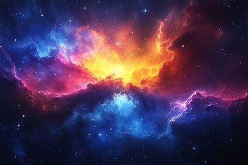 Vibrant cosmic nebula with swirling colors and stars in deep space during a stellar event