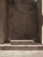 A modern minimalist style concrete staircase with a monochromatic color scheme and sparsely decorated steps.