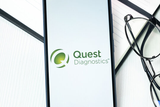 New York, USA - 10 August 2024: Quest Diagnostics Logo on Phone Screen, Company Icon on Display