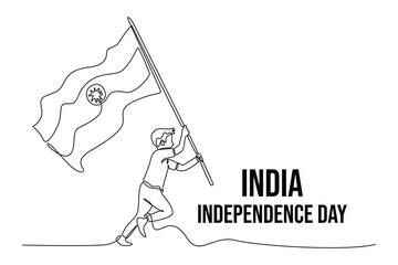 Happy India Independence Day concept. Single line draw design vector graphic illustration.