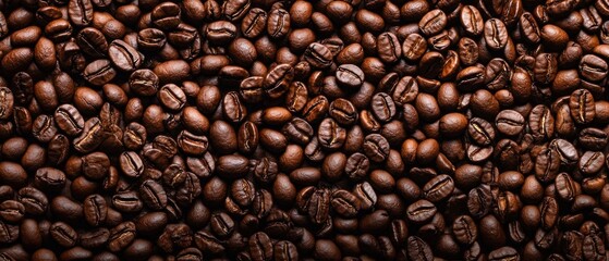 Obraz premium Close-up of Roasted Coffee Beans, Rich Brown Texture