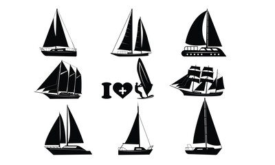 Sailboard Vector bundle, Clipart, Silhouette, Vector, icons, illustration, design.