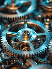 Close-up of intricately designed metallic gears showcasing precision engineering and mechanical detail.