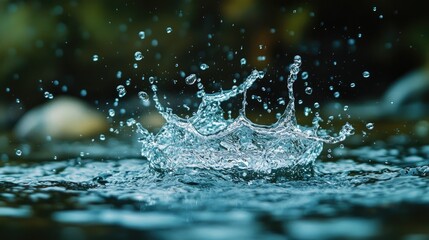 A close-up of a water splash as a stone hits the surface of a lake.