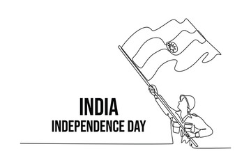 Happy India Independence Day concept. Single line draw design vector graphic illustration.