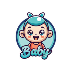 An adorable and cheerful baby mascot with sparkling eyes, wearing a teal cap, radiating pure innocence logo icon vector design