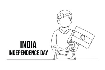 Happy India Independence Day concept. Single line draw design vector graphic illustration.