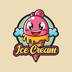 ice cream in a Waffle Cone on a light Background. Vanilla ice cream in a waffle cone. logo icon vector design