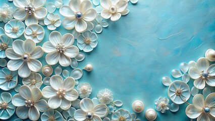 Beautiful mother-of-pearl flowers on a blue background, mother-of-pearl, flowers, blue, background, beauty, elegant