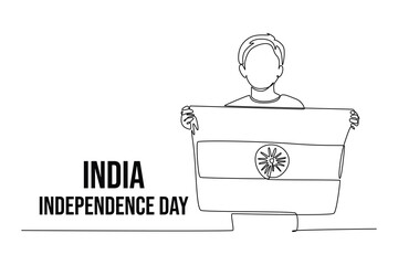 Happy India Independence Day concept. Single line draw design vector graphic illustration.
