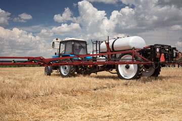 Agricultural equipment for spraying fertilizers and watering the fields.