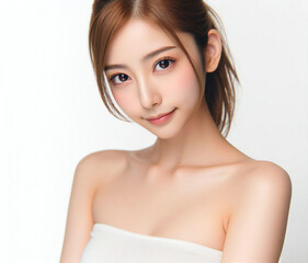 白いチューブトップの美女