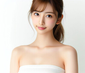 白いチューブトップの美女