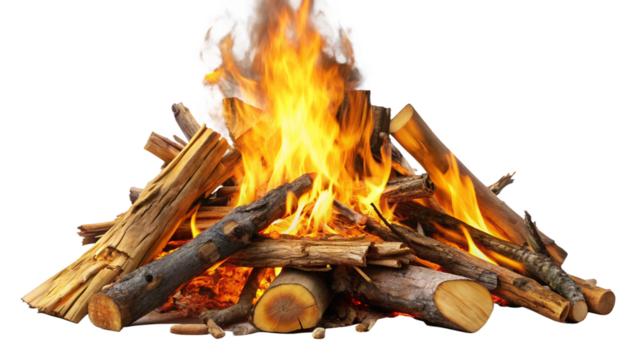 Bonfire destruction fireplace firewood on transparent background