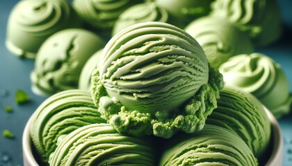 Fototapeta premium A scoop of matcha green tea ice cream with a creamy texture