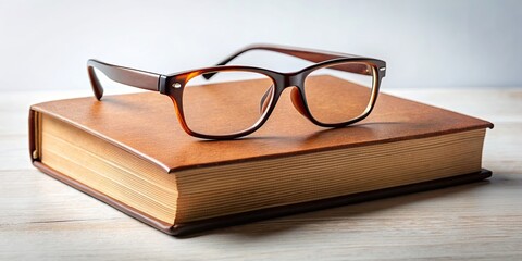 Single brown book with glasses, education, reading, study, intelligence, knowledge, literature, eyewear