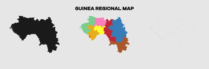 Guinea Regional Map in colors. EPS file also in selhoutte and outlined form. Editable EPS file.