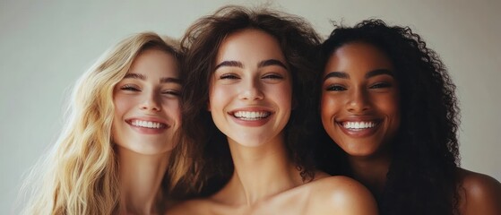 Fototapeta premium Three Young Women Smiling Close Up Portrait