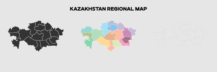 Obraz premium Kazakhstan Regional Map in colors. EPS file also in selhoutte and outlined form. Editable EPS file.
