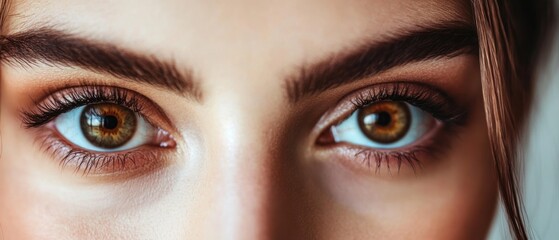 Obraz premium Close-up of Two Brown Eyes with Long Eyelashes
