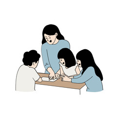 Fototapeta premium Teacher and kindergarten students