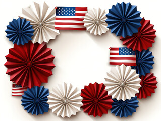 Obraz premium Eyecatching Red, white, and blue paper ornaments with the words