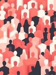 Abstract crowd of people in various shades of red and white.