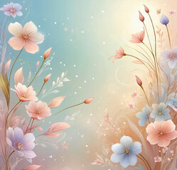 Floral background, thin transparent lines, delicate gentle flowers with 3D effect	
